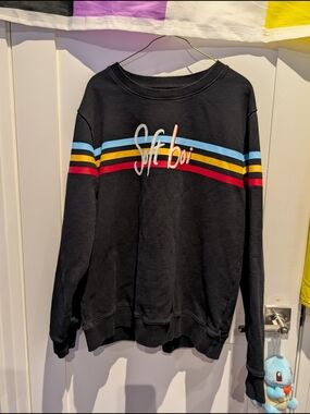 Hot Topic Black 'Soft Boi' Long Sleeve Crew with Multi-Color Stripes